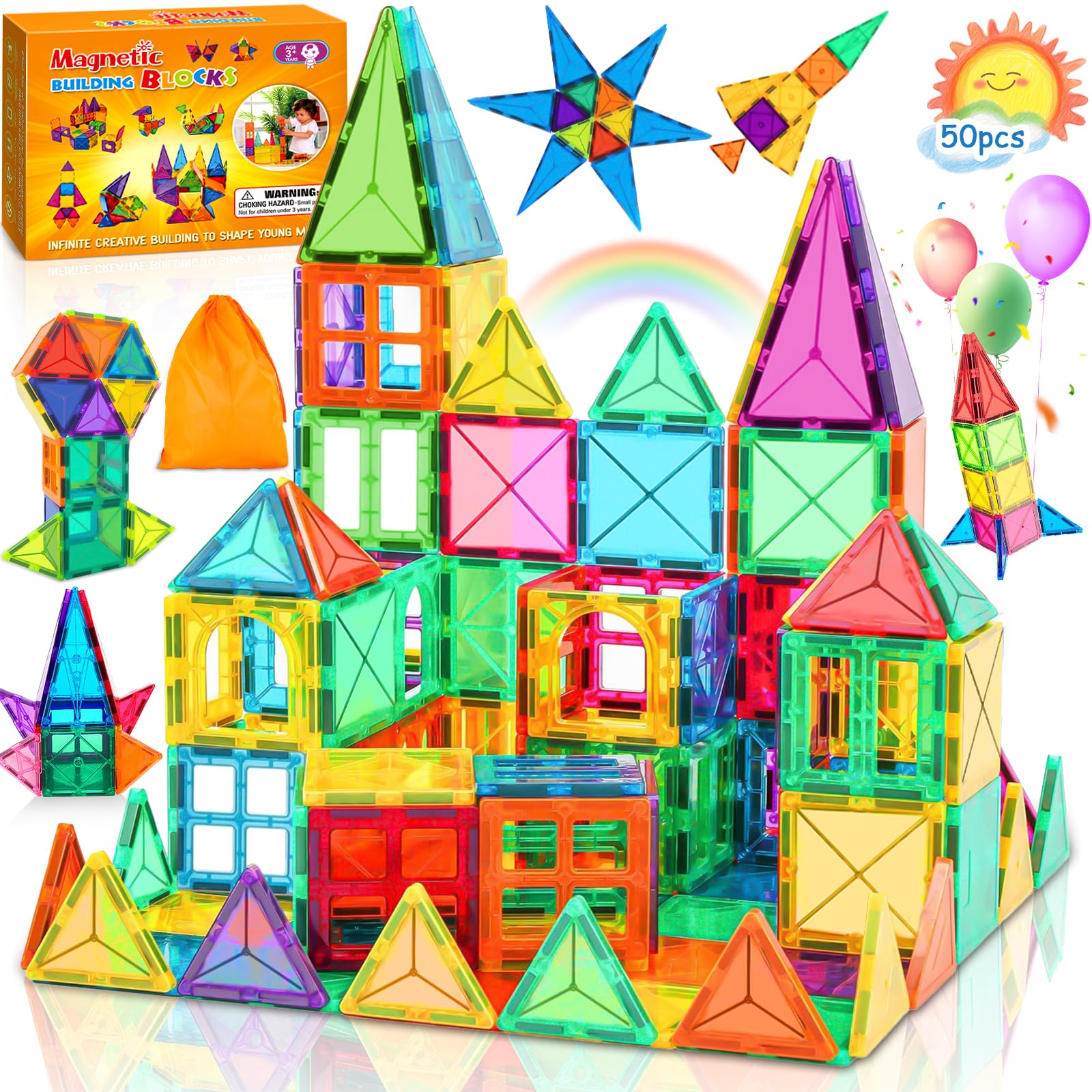 SURFOU Blocs Magnétiques 58PCS – Jouets STEM Montessori 3-7 Ans – Construction Créative Pour Filles & Garçons